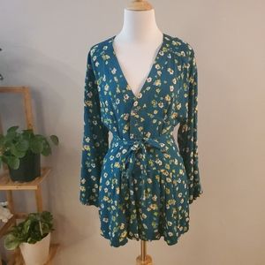 Free People long sleeve floral button-up romper